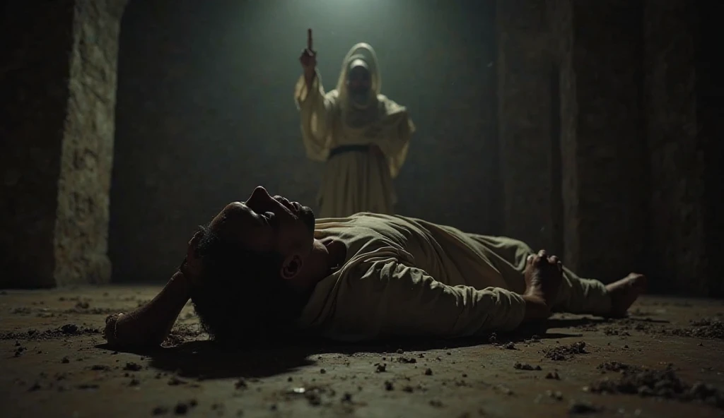 Create 5 images of the death of a white cloak stained with blood and that it is daytime
