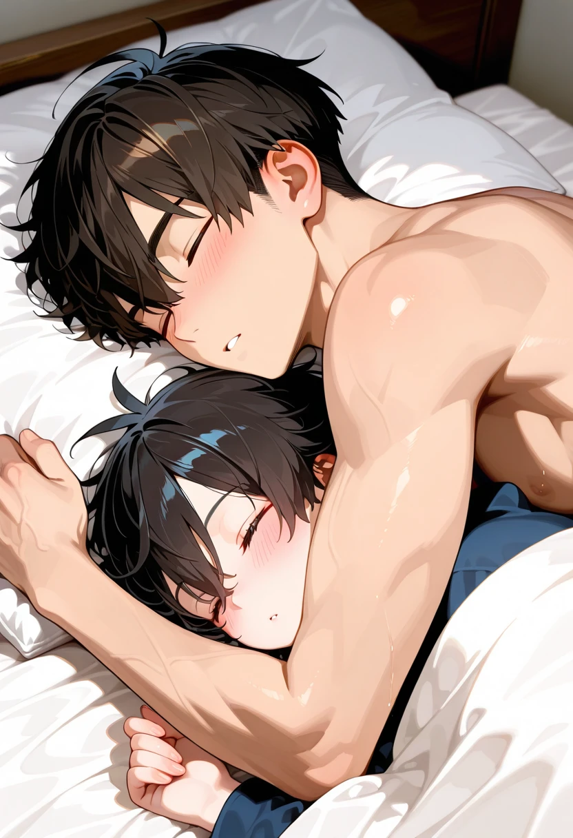 ((( rape the crying boy))((from side,))Children and adults、Two men、all-fours、is crying、from the rear、worried and stunned、((buttock))、(bed sheet)Teary-eyed、、Anxious look、A sexy、Trance、short hair、Forehead、dishevled hair、base of ear、Thigh、Opening Mouth、lean body、skinny body、Soft belly、naked boy、((inside creampie)), rape a boy,{{{{{shota}}}}}, man grabs waist、cum on ass、doggy style sex side view,