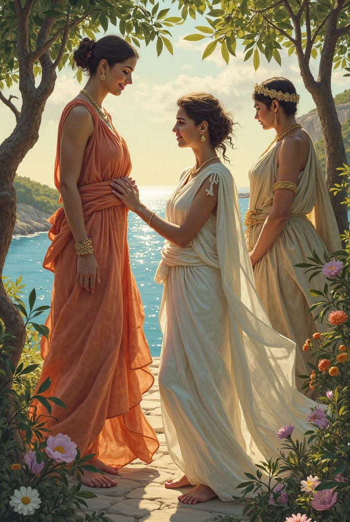 Ancient Roman ruins,landscape in the style of Poussin,A smile,,Sweet and seductive appearance.、Caravaggio's paintings、Chiaroscuro of Caravaggio、Hair disheveled in the wind,Two women frolicking,Cute smile, Expression of ecstasy,A sexy,erotick