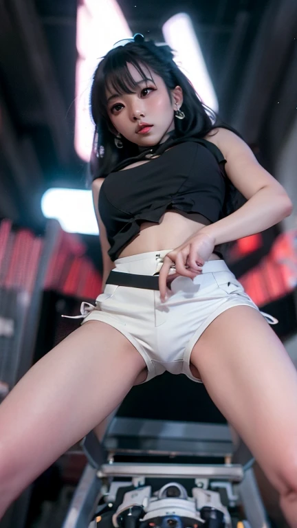 1girl in、(Super beautiful)、(beatiful face:1.5)、Detailed face、KPOP Star、spreads the legs、(Dildo:1.3)、(Masturbation:1.3)、(Cool jackets and miniskirts:1.1)、white panty、High-heeledshoes、Concert stage、(In SFW:1.5)