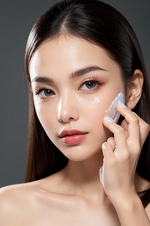 single Japanese woman, full head portrait, eyelash salon model, studio portrait, pure white background, left profile view (90 degrees), impressive eyebrows and eyelashes, high-quality, photorealistic, one face only, clean minimalist setting, detailed eyes with clear dark pupils, visible white teeth, gentle smile, sharp focus on facial features, ultra-high resolution, 8K, professional lighting, entire head in frame, well-composed shot, medium shot, head-and-shoulders portrait