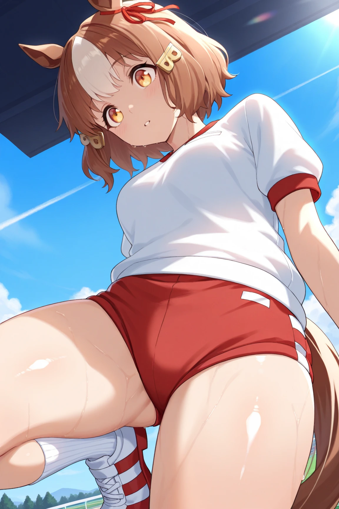ikazuchi (KanColle)Default(super flat, flat shading), 1 girl, I'm 11 years old,baby face,small sweater,(naked),very short stature,very thin limbs,strong sunlight,positive,small,Petya pie、Precise and detailed reproduction of the ultra-slim thigh skirt,fine and clean cracks,small ,school playground,smile,(Always accurate, Detailed and clean fingers:1.3),blush very much,summer vacation,bright,bright色, anime style picture, ghibli style,good,panties,skirt lift,,((NSFW))spread legs, legs up