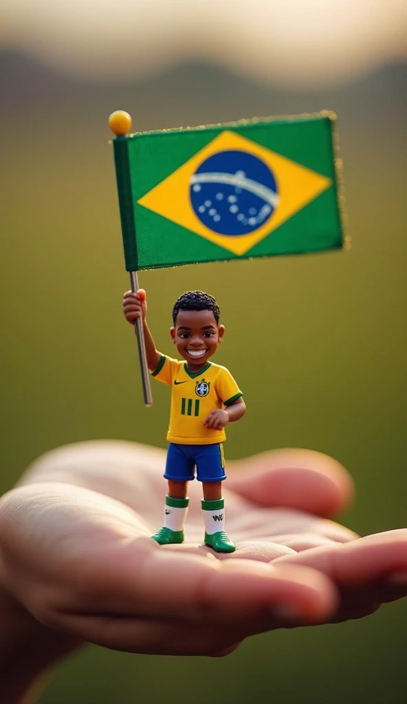 Baby drawing sitting with a Brazilian bodysuit with a ball and a flag in his hand 