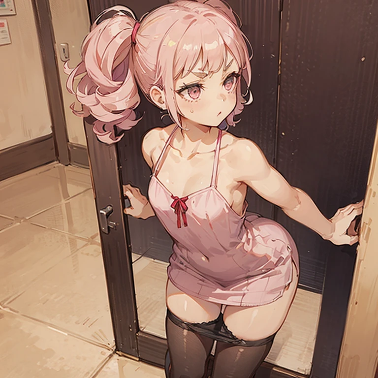 top-quality、Extremely Delicately Beautiful、soio、8 year old little girl、chiquita、jpn、elementary student、brunette color hair、(pink leotard)、dress room、tiara on head、A smile、It stands