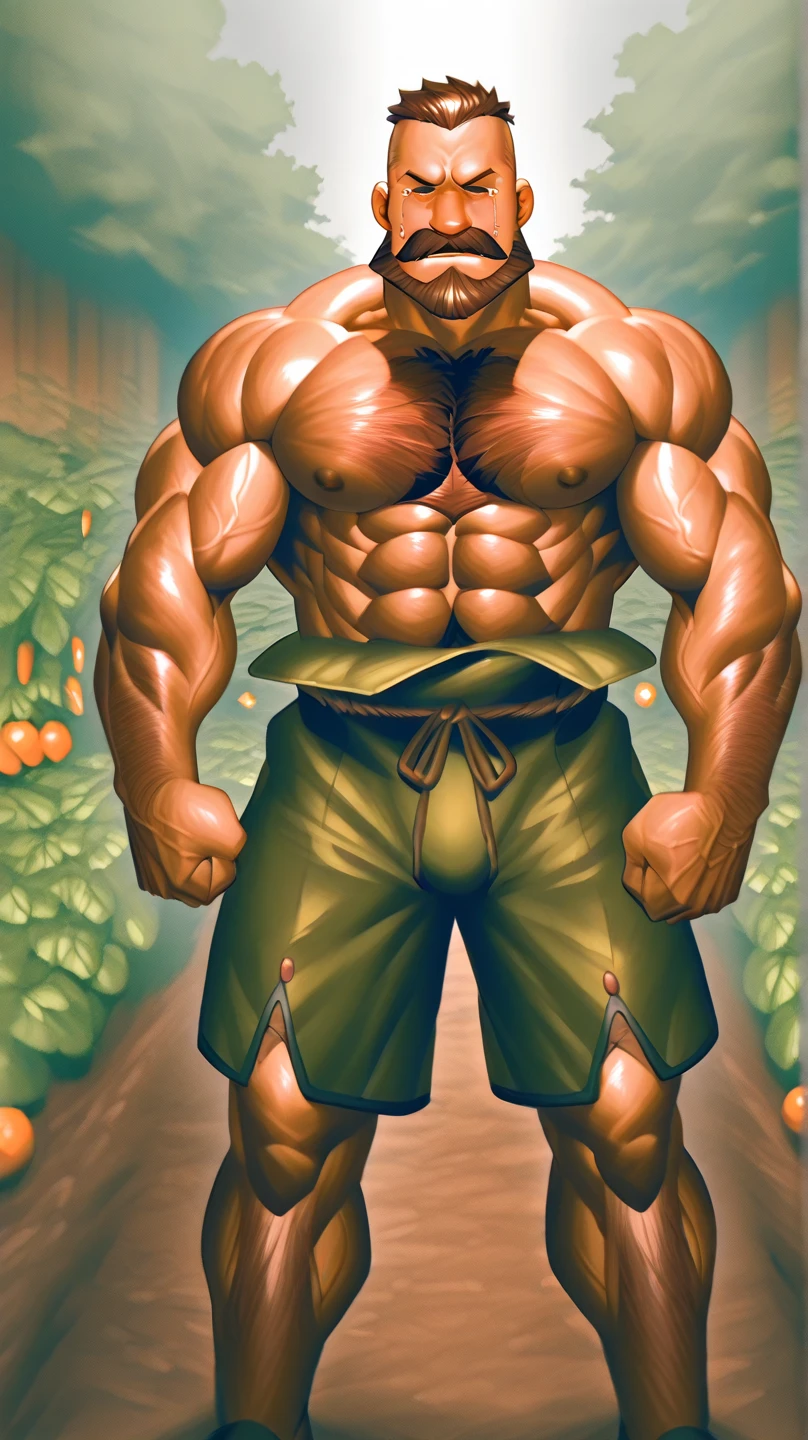 There is only one handsome Asian actor in the photo,35 years old,High target, Fitness,short hair, O-Shaped Beard,Perfect body, Dark skin color,Radiant Skin,Smooth skin,Shiny, shiny skin,Smooth pectoral muscles,No chest hair,No body hair,Muscle bulge, muscular, Very large pectoral muscles,Very sexy abdominal muscles,Very well-developed leg muscles,Huge concave and convex area,Brightens oily skin,Wearing a shiny gold leather thong,Handsome face,Normal human toes,Correct and accurate male body proportions,,Standing in the fantasy flowers, charming dream scene, Lots of flowers in the background,Create a mysterious and charming feeling。