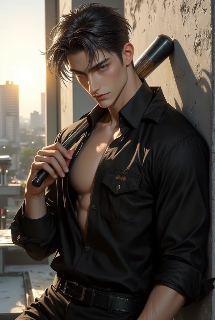 Best Quality, Masterpiece, Ultra High Resolution, (Fidelity: 1.4), Photos, 1 Handsome Long Hair (((Boy)))), Dim, Darkness, Lightning, Despair, Pathese, Movie, Tears, Teardrops, ((Men)), (Torn Clothes: 1.5), (Wet Clothes: 1.4), Kneeling on the Ground, Saving Yourself, Biting Lower Lip, Bare Shoulders, Real Rain, Wet Hair, (((Men)))