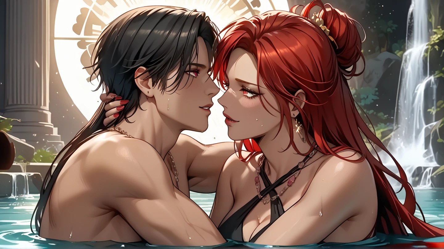 Anime-style, Neon Genesis Evangelion, Dragon Ball, Soryu Asuka Langley, Vegeta, Garrick Gun, Alone, Wet, Capsule Corporation, Garter Belt, Tattoo Seal, Micro ??????, Slingshot, Sweaty, Licking, Tongue, Flower Pot, Hugging, Holding Hands, Kissing, Sunburn