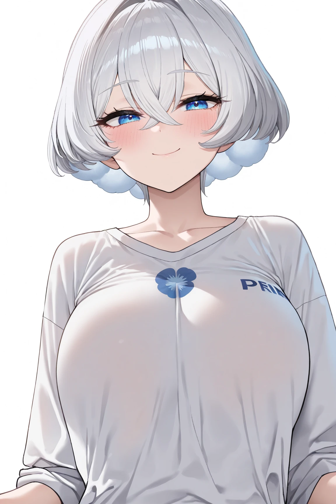 1girl,heart-shaped pupils,fingernails,white hair,blue eyes,(blush:1.1),choker,upper body,trembling,sweat,sweatdrop,heart,(speed lines:1.1),medium breasts, ((heavy breathing:1.3)), love, heart, crop top, happy, smile,(grabbing breasts:1.4),((NSWF))