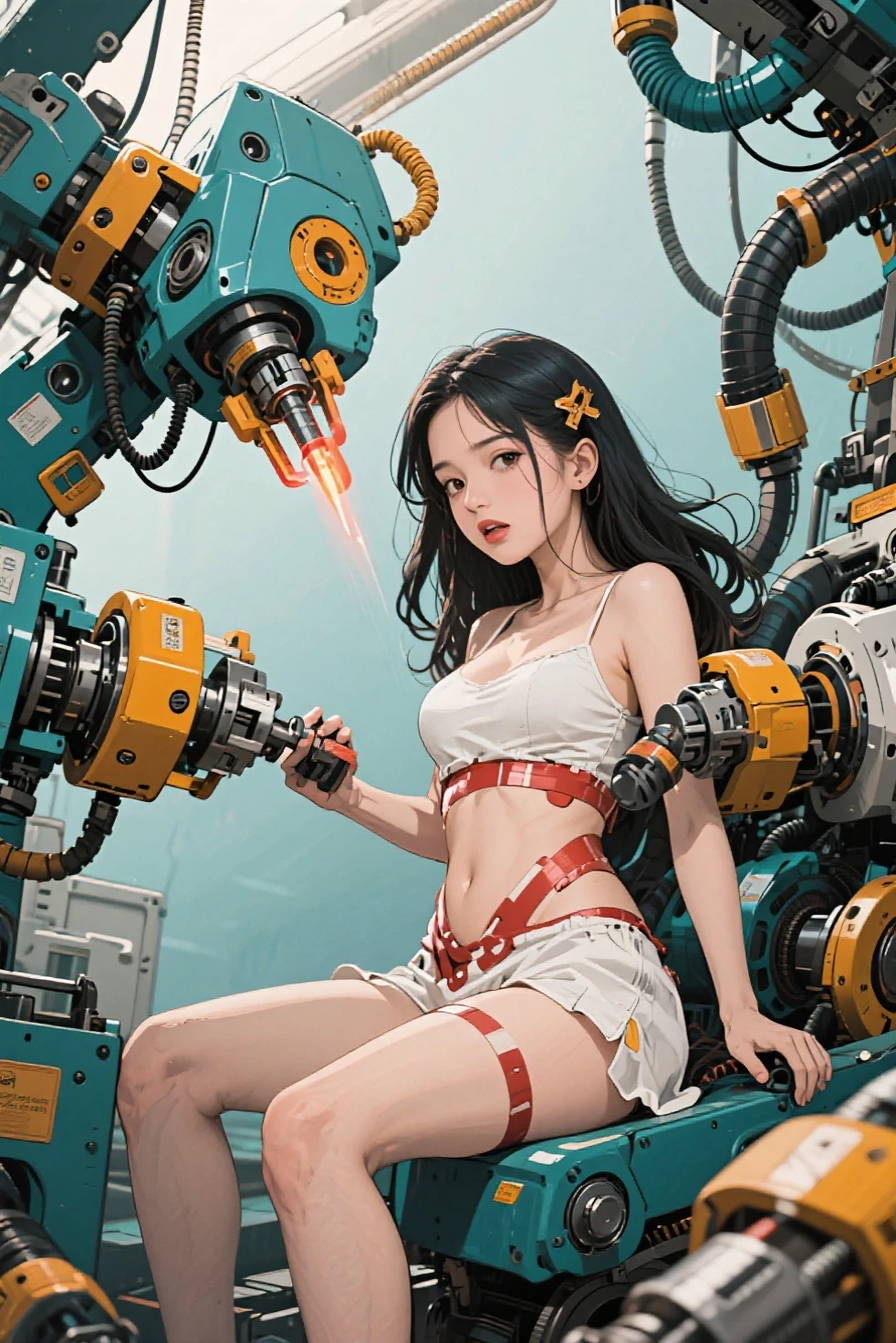 Wilas Loymek Nat (Masterpiece, high quality, best quality, official art, naked beauty and aesthetics:1.2),(fire element:1.1),composed of fire elements,(1girl:1.45),(gundam:0.6),highly realistic, sexy poses, transparency,Sci-fi light effects,(Illuminated circuit board:1.6),ukl,naked,flame,