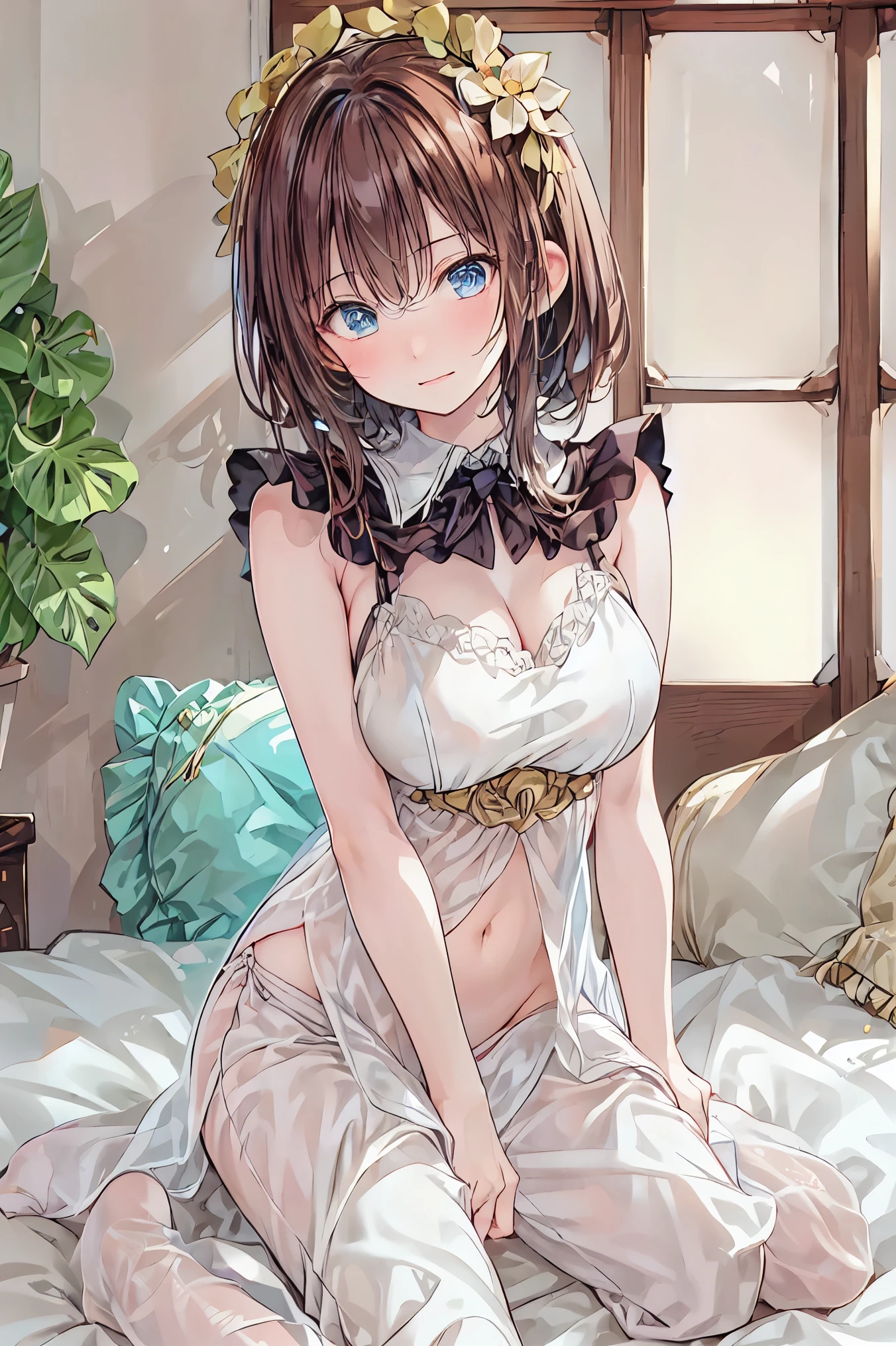 ((master piece)) , ((kanojo okarishimasu)) , ((mizuhara chizuru)) , ((detailed art style)) , ((highly detailed)) , ((finely detailed)) , ((beautiful girl)) , (photo realistic) , lingerie couch , sitting , arm support, ,Mizuhara Chizuru, brown hair, light brown eye,pretty lingerie