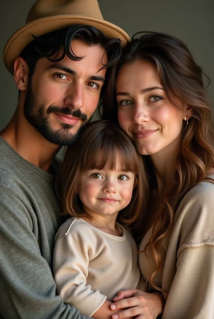 With AI make a photo of two people with features of Henry Cavill and Negin Mirsalehi she has brown hair. And with their children, a three-year-old boy with black hair reaching his forehead and a one-year-old girl, with short hair 