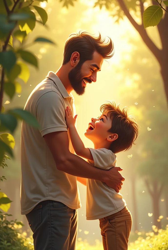 a man happily hugging a boy