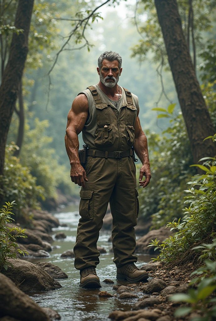 Create a man with muddy legs.