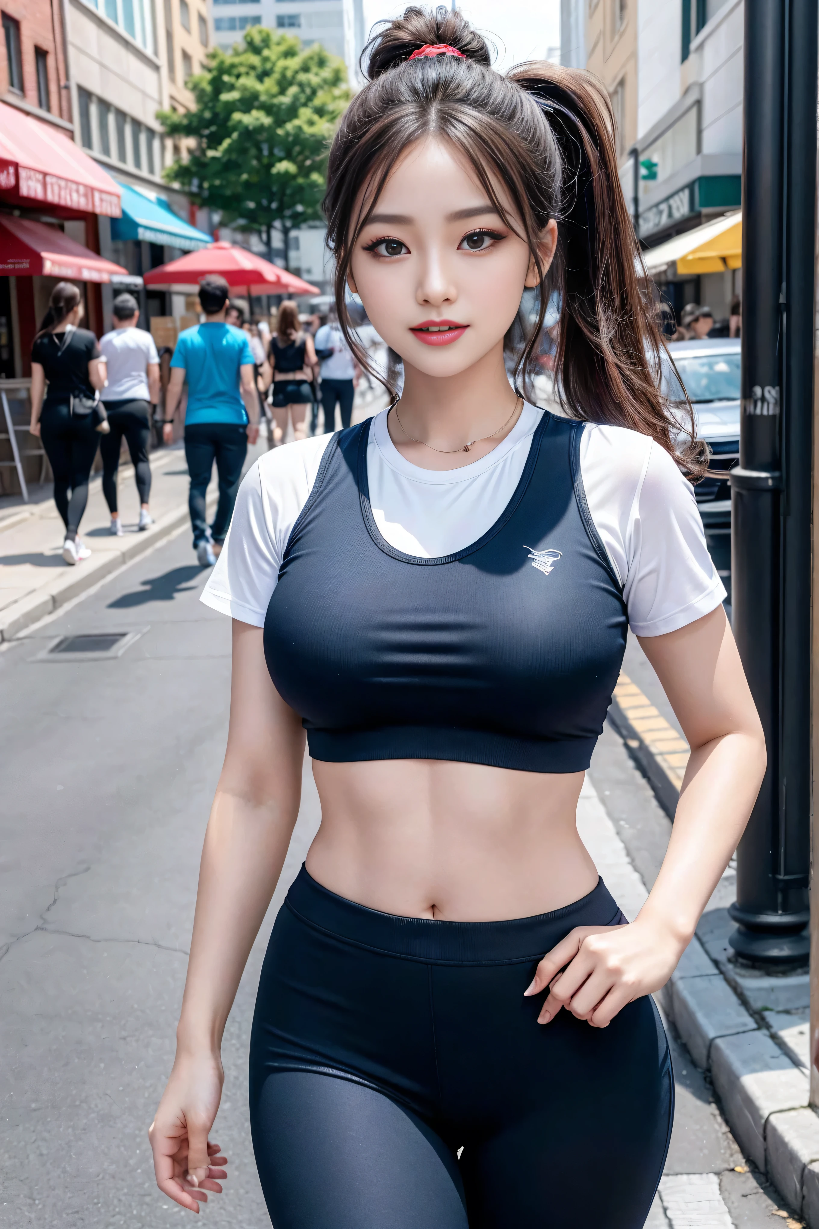 Sheer tank top、Transparent nipples、Big Tits、See-through leggings、Road race、Road race大会、Purple Hair