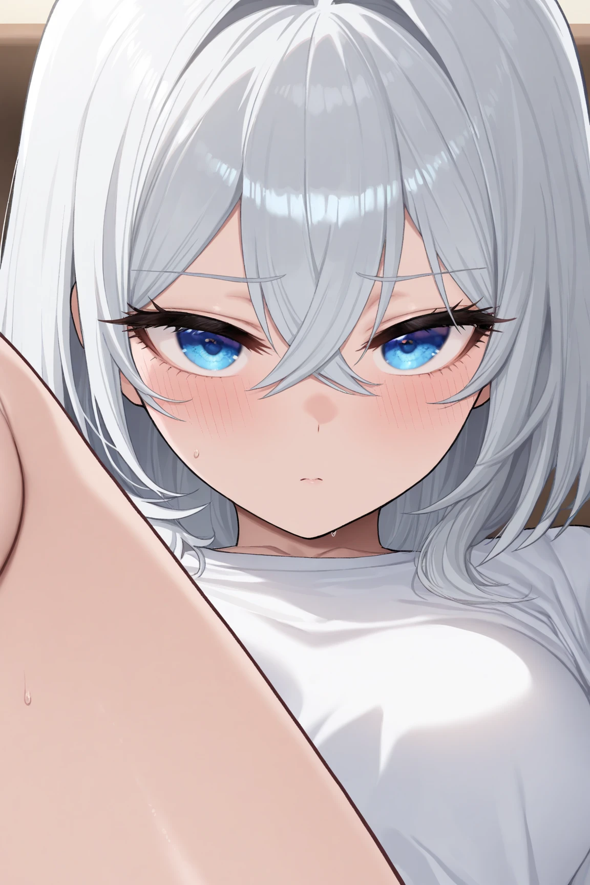 NSFW, 1 girl, waifu, 19-years-old anime girl,ecchi anime style, bedroom background, girl with silver hair, big boobs, luscious thighs, thicc, perfect body, beautiful face, indigo-colored eyes, colorful, beautiful iris, beautiful eyes, bid beautiful ass, laying on bed, thin black lingerie, seductive,sexy, 1 guy, ((doggystyle sex)), having sex, moaning, (seductive body), (sexy), (tits out), (succubus)