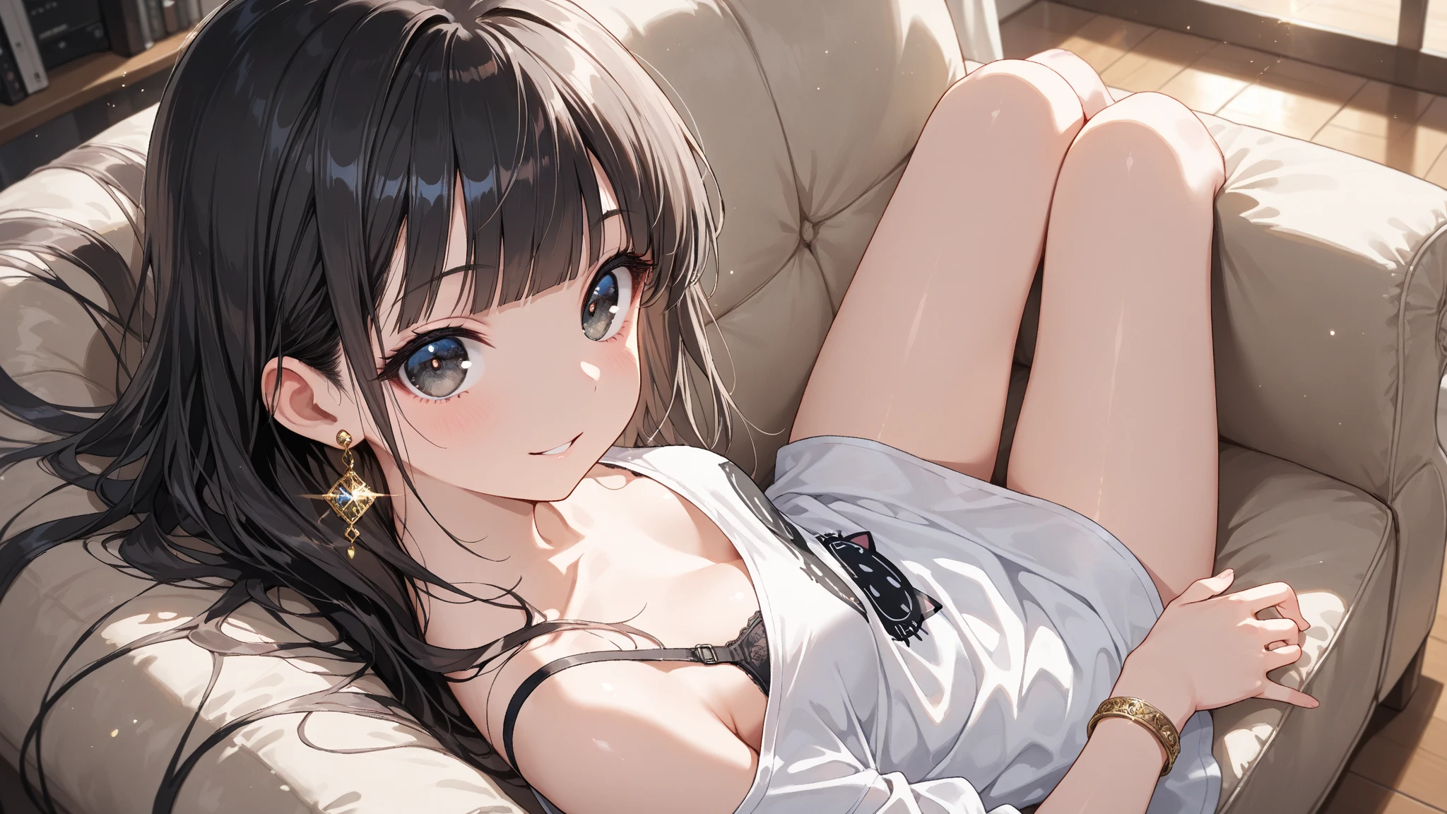 two girls、(((whip the girl harshly))),highest quality、16k、、Beautiful woman、beautiful and delicate skin、shiny skin、pale skin、white camisole、(wearing white underwear)、thin underwear、detailed background、on the bed、(crawl on all fours、turn your butt towards the camera、stick out your butt)、open your legs、下着 digs into the crack of the buttocks、The lower part of the chest is visible、erect nipples、Luxurious and adult panties with elaborate design、touch crotch、put your hand inside my underwear、(squeeze your chest hard)、fine eyes、dark background、illuminate、sofa、black pantyhose,pink glasses、The bra shows through and you can see your breasts、bra with very thin fabric、Nasty underwear、