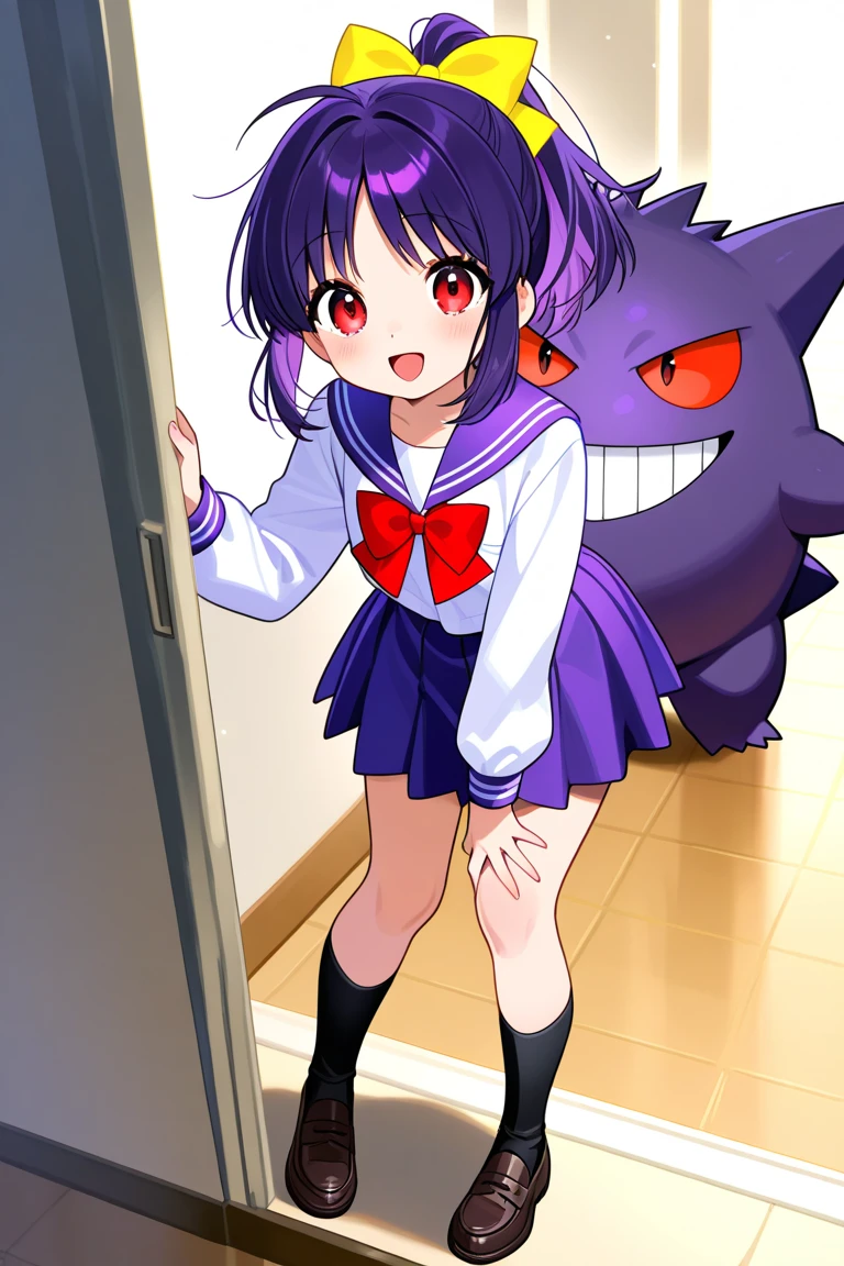 1girl,Etna,Devil Girl,(blush、Embarrassing,Worried brow,smile),Flat body,Flat Body,No underwear、Sailor suit、Pleated skirt、Back view、Anal、Pussy、lift skirt,tail、classroom,