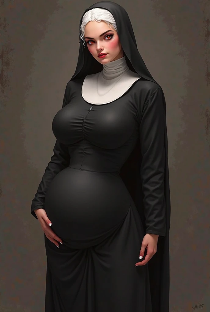 (masterpiece, best quality:1. 4), super fine manga illustration, inspired by grunge art painting, eye-catching, beautiful details, intricate details, hyperrealistic, anime-inspired, 1girl, muslim, pregnant girl, big belly, wearing black hijab, huge breast, siting on the table, dynamic pose, overaction, fever, complex background, chaos composition, epic, never before, full body portrait, darkness graces every curve, incredible elegance in gloom. Divine proportion. DamShelma style, 32k, intricate background, perfect facial features, hyperrealistic, 32k oil painting, oil splash, liquid splash