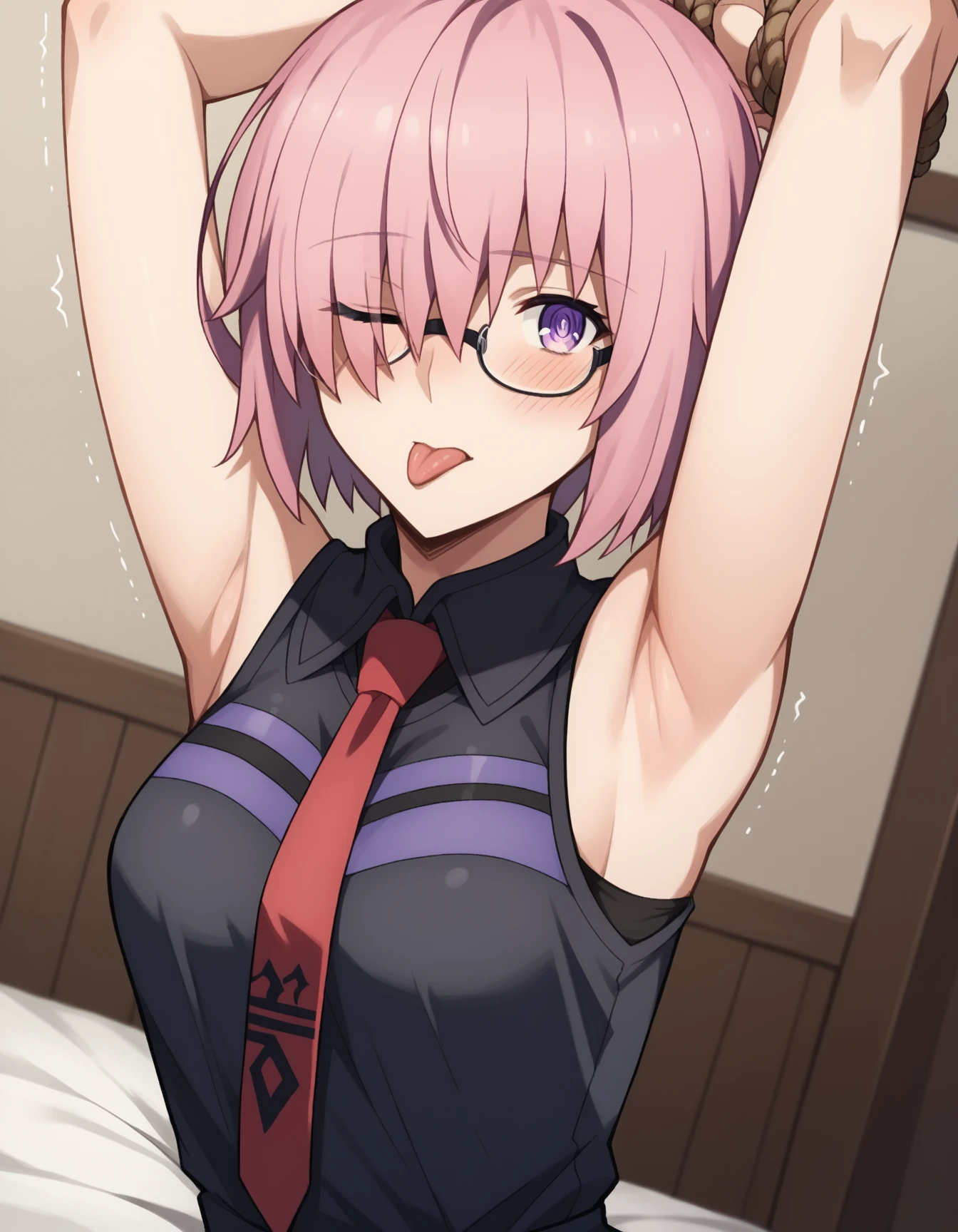 (Highest quality, 4K, 8k, High resolution, masterpiece:1.2), Very detailed, Picturesque, Anime-style photos, Photo Animation:1.37)、Japanese、(Pink Hair)、(Pixie Cut)、Ecstasy face、gotoubunnohanayome、trembling、sweat、drooling、vapor、Black choker、acrobatic pose、Full body photography、Nakano Ichika