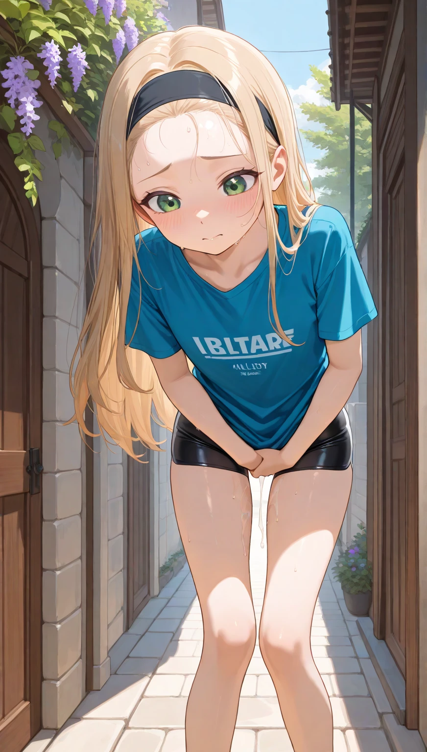 ((best quality, masterpiece:1.3, 8K)), (detailed), highly detailed face and skin texture, detailed eyes, bathroom, full body, (slender body:1.1), 1girl, 25 years old, white skin, blue eyes, reading glasses, bright lips, scared, worried, embarrassed, panicking, blonde hair, straight hair, long hair, (forehead:1.0), topless, hard nipples, jeans pants, skinny jeans, blue jeans, barefoot, (wetting herself:2.5), desperation:1.5,