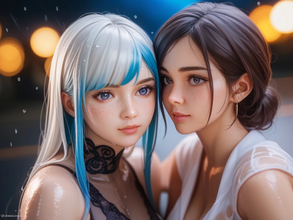 helplessly entangled in the spider's web(long lavender colored hair with a single braid accent),(grey colored eyes),(youthful freckles over nose), (anime) in bar, (choker necklace), (mischievous troublemaker), (sh44r) ,(bar setting). (best quality, 4k, highres, masterpiece:1.2), (ultra-detailed), (realistic, photorealistic:1.37), (vivid colors), (portrait), (bokeh), (soft lighting) full body photo,spider web,cocoon,gagged