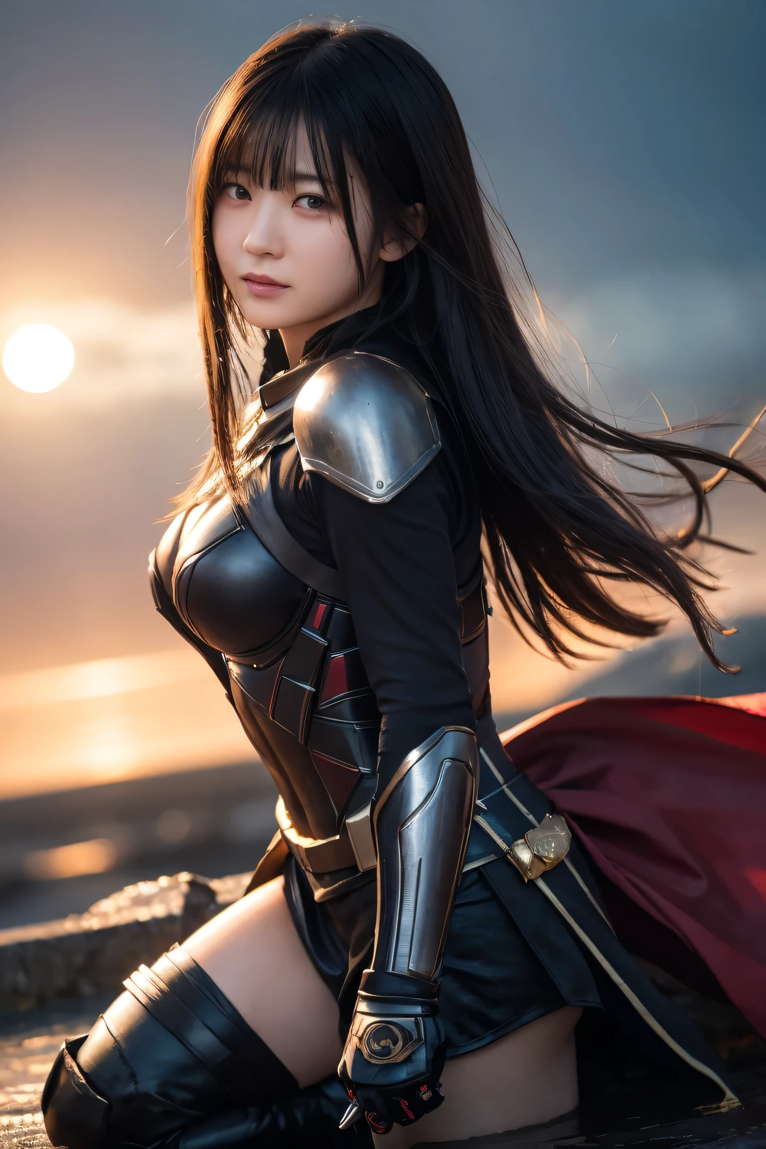 masterpiece, top quality, illustrations, Ultra Details, detailed depiction, high resolution, 8K Wallpaper, perfect dynamic composition, beautiful detailed eyes、 Suetsu、Iron Armor、superhero、Kamen Rider、is crying、tears, very long hair、half up hairstyle with clothes、200mm, F2.8, PORTRAIT PHOTO 、bust up、Bokeh ball、Strong winds、Backlight、 strong backlighting 、（Large amount of :1.8）、wet hair、wet body、off shoulder、Darkness、inflammation、explosion、war、battlefield、night、moon、Off Chest、rain、豪rain、sword、双sword、dragon、Slash、Deadly Combat、white underwear、underwear with both knees spread out、Spaceship、Future、