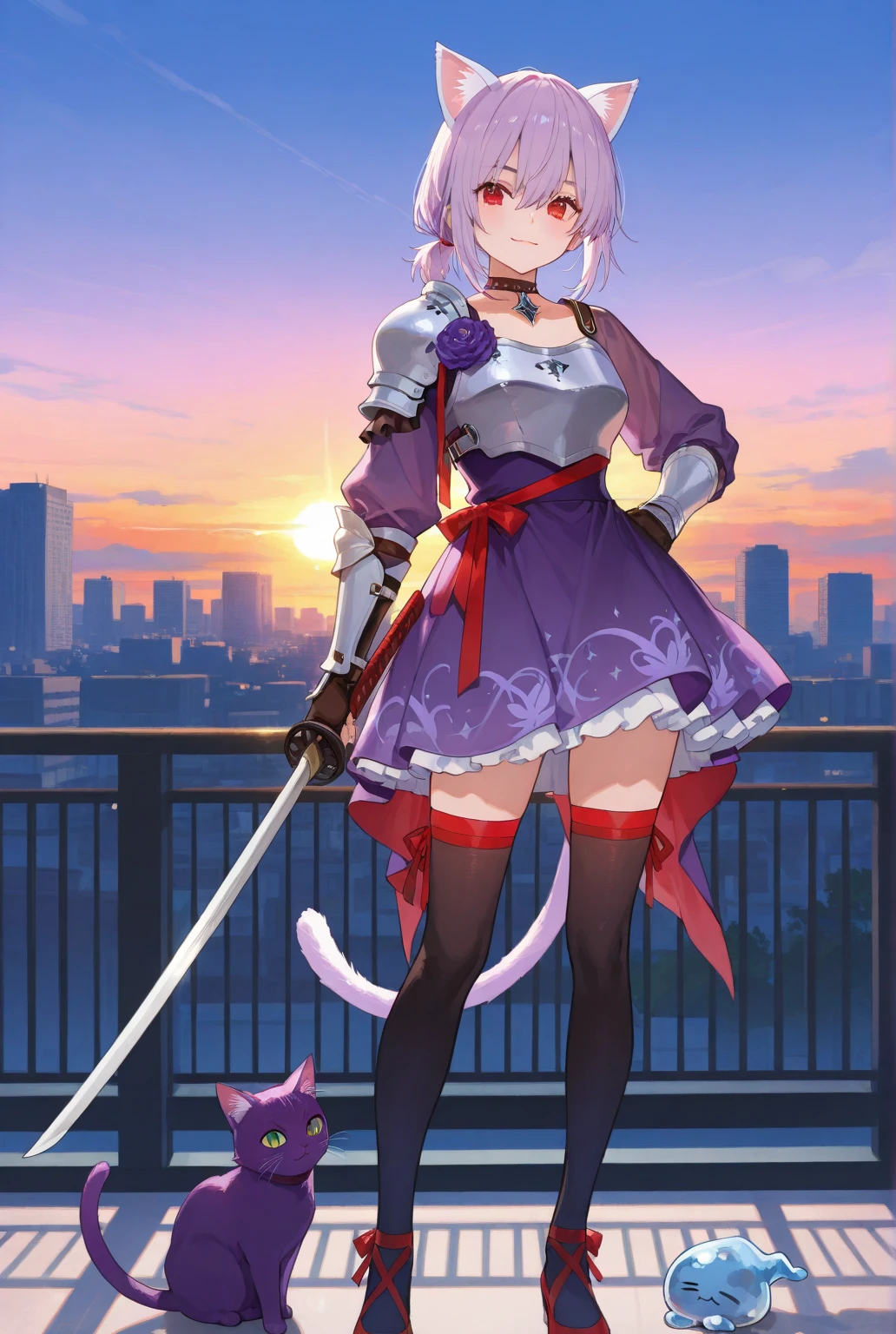 Anime woman, curvy, thick thighs, large breasts, red hooded robe, pink blouse, black boots, long black jeans, light pink hair, short hair, straight hair, black bow in the hair, green colored eyes, beautiful face, soft skin, ancient kingdom scenery, watching the landscape from the balcony.