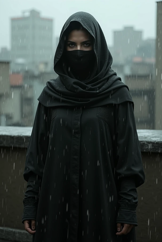 Girl wearing burqa drenched in rain
