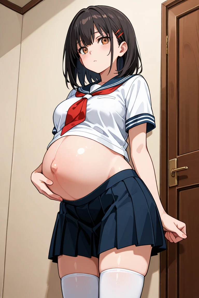 Fat anime girl naked with huge breasts and a bloated belly starts burping and farting (burps visible)