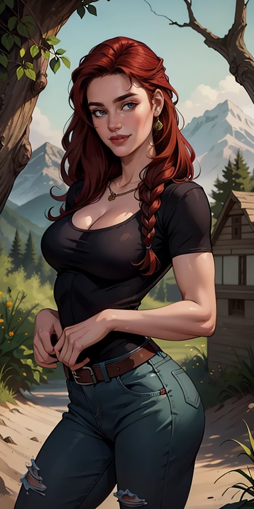 Female style character beautiful breasts symmetrical medium breasts Fiona queen Anna of Arendelle with war marks Cartoon image of a woman .Ilustra??o estilo desenho animado, estilo de arte dos desenhos animados, estilo de arte dos desenhos animados, digital illustration style, estilo atompunk design de personagens altamente detalhado, arte digital detalhada coragem, Forest fan art, Design de personagens de retrato, beautiful digital illustration, retrato de alta qualidade, Arte em quadrinhos, mulher jovem cabelo com transas lindas . Queen Anna of ArendelleBeautiful lined eyes Medium large bust and wonderful sexy clothes. image expression of sexual desire from waist to head illustration Queen Anne of Arendelle atompunk style Fallout 4 style pose playboy magazine a close-up of a woman sitting with a dragon Ennifer Connelly, very long to the waist and half curly with bangs, seios pequenos, olhos grandes com um brilho apaixonado, olhos verdes mel, Um lindo sorriso, vestindo uma camiseta preta longa com um terno feminino verde e jeans, in a serious and sweet comic-style pose, alta qualidade Jennifer Connelly personagem mulher estilo Jennifer Connelly com marcas de guerras Imagem de desenho animado de uma mulher .Ilustra??o estilo desenho animado, estilo de arte dos desenhos animados, estilo de arte dos desenhos animados, digital illustration style, estilo atompunk projeto de pessoaagens altamente detalhado, arte digital detalhada coragem, Forest fan art, Design de personagens de retrato, beautiful digital illustration, retrato de alta qualidade, Arte em quadrinhos, mulher jovem cabelo com transas lindas . Rainha Anna por Jennifer Connelly um desenho de uma mulher com roupa preta, red hair and demon face, Lois van Baarle e Rossdraws, lazy |, por Ryan Yee, by lazy, lazy art style, garota monstro, artgerm e lois van baarle, lazy and wlop, inspired by lazy, no estilo de Ross Tran
