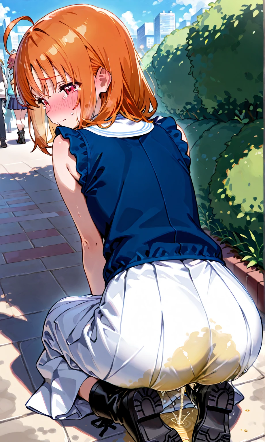 , Petite little small junior body, tiny, Small breasts, Small breasts, Small breasts, Kasugano Urara, blonde hair, twintails, pink scrunchie, brown eyes,
, purple jacket, cropped jacket, red bowtie, blue dress, short dress, pleated dress, Yellow Hair, open anus open anus, open anus, Embarrassed, Tired look, Squint your eyes, topless, topless, topless, Nipples are visible, Nipples are visible, Nipples are visible, Large nipples, garden, Petite little small junior body, tiny, Small breasts, Small breasts, Small breasts, Turn your ass towards me, Small Ass, Small Ass, Small Ass, I can see your back, I can see your back, I can see your back, open anus, open anus, open anus, Open anus, Open anus, Open anus, Plump anus, Plump anus, Plump anus, Pink anus, Five fingers, Peeing forcefully and making a puddle on the floor, Pee splashes, A thick and long purple dildo in the vagina+Clear liquid,  A thick and long purple dildo in the vagina+Clear liquid,  A thick and long purple dildo in the vagina+Clear liquid, Semen covered ass, Semen covered ass, Semen covered ass, Semen-covered anus, Semen-covered vagina,  little small junior body, tiny, high quality, high detail, beautiful, 8k, Detailed face, Detailed nipples, 下からClose-up, Close-up, Close-up, I can see your face, Kasugano Urara,
