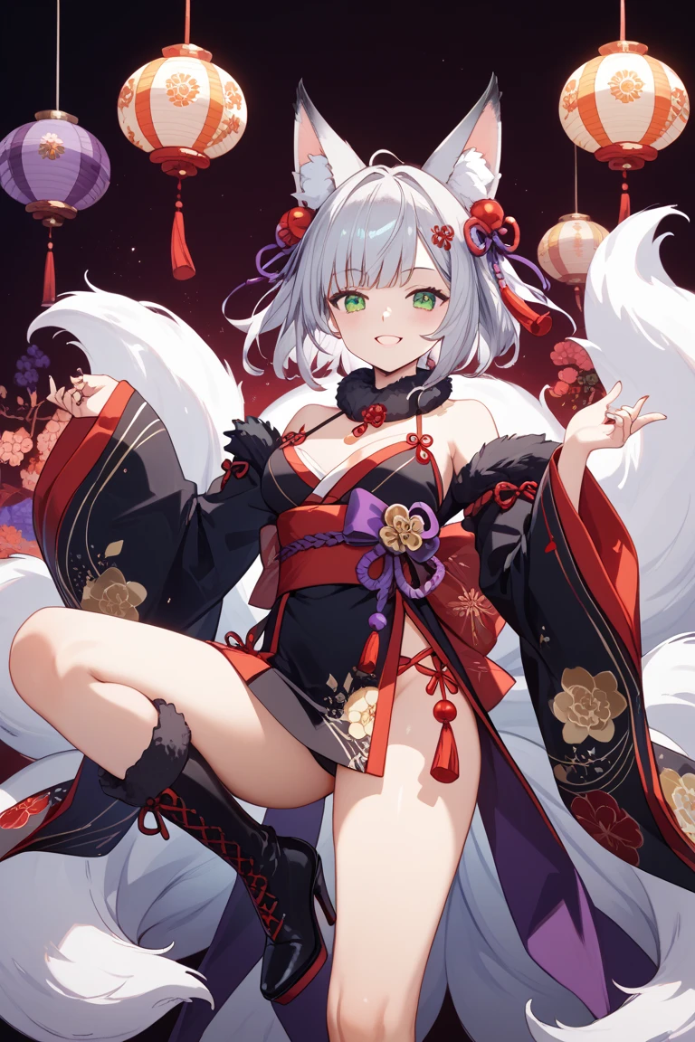 Kitsune, Retrato de Onmyoji, Chica de anime demonio, Deidad de pelo blanco, Arte de cuerpo completo, con ojos rojos, tatuajes en el pecho,cuerpo sexy,best_quality,Sexy Big Breast,erotic pose