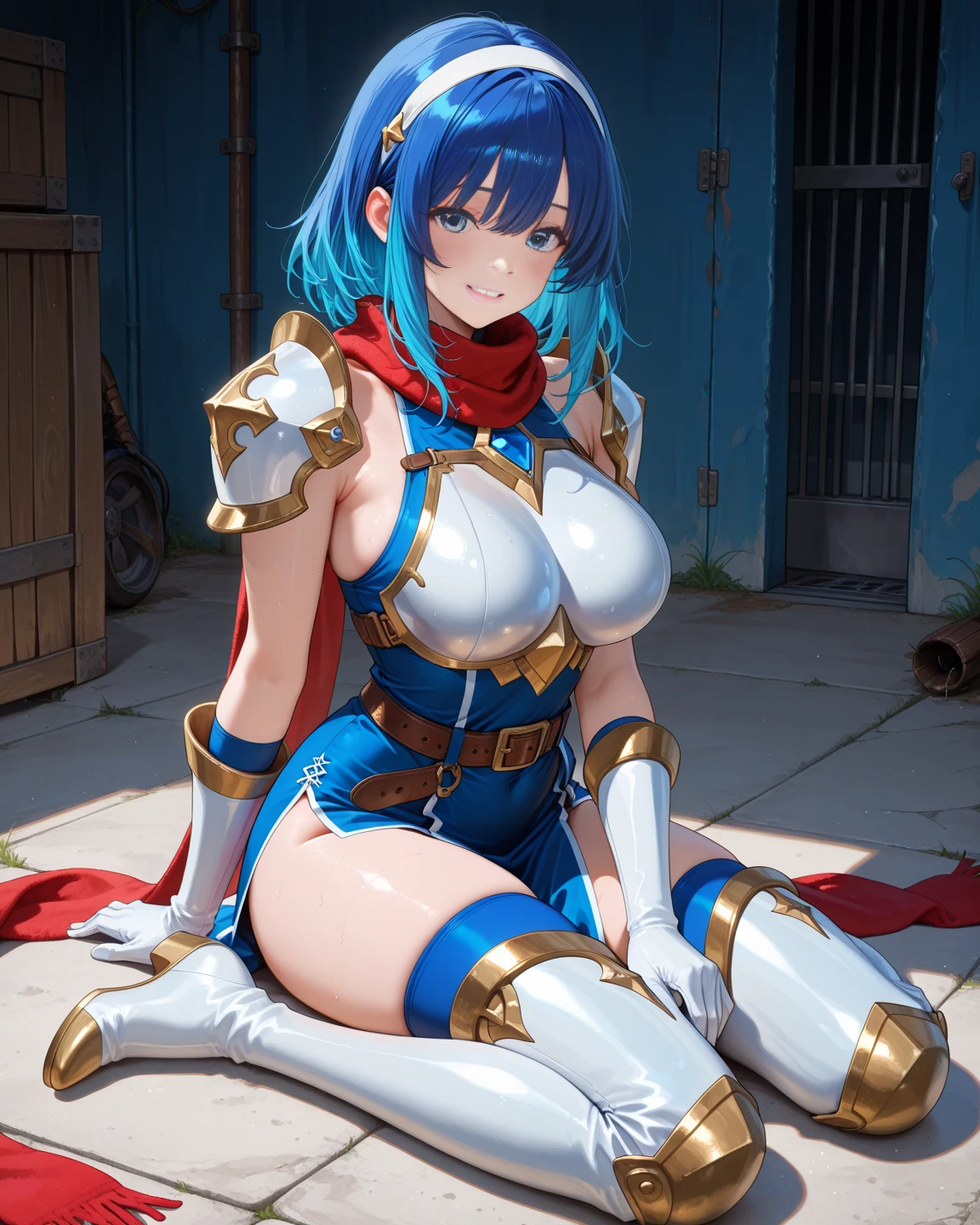 full body,masterpiece, high details, high quality, best quality, anatomically correct, masterpiece, textured skin, super detail,ultra-detailed, best quality, extremely detailed, 8k, high res, realistic, 1girl, 16yo,BREAK,beautiful girl, (half closed eyes),(narrowed eyes:1.2),(open mouth), (blush:1.2),BREAK,(armor,navel exposed:1.8),blue beautiful eyes, (blue medium bob hair,asymmetrical parted bangs:1.6),BREAK,(voluptuous bust:1.5),(Gaunt , thin waist:1.3),BREAK,(Head yoke:1.7)(captive:1.6),(white background:1.5),BREAK,ultra detailed,realistic, photo-realistic, beautiful natural lighting, beautiful intricate composition, 