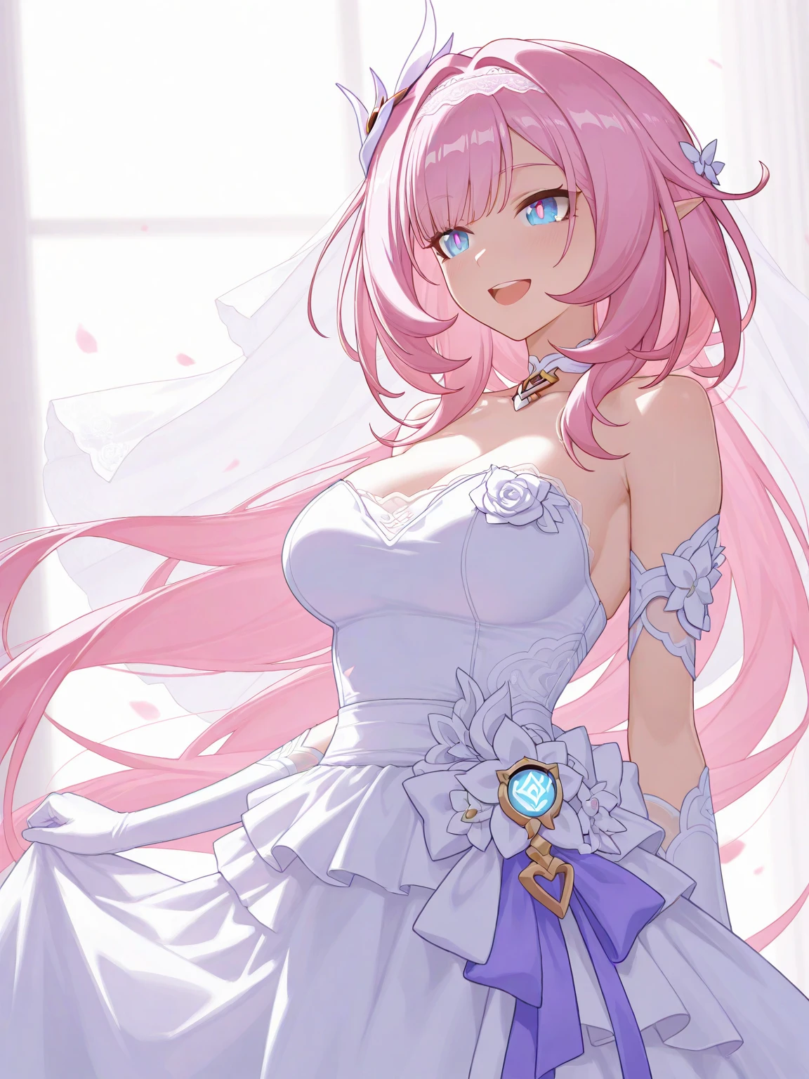 (highly detailed:1.3),
1girl, solo, (vision \(genshin impact\):1.1), (:q:1.1), (pink hair:1.2), (one side up:1.2), medium breasts, (blue eyes:1.3), (Blue dress:1.2), (arms at side:1.1),
(wedding dress, bridal veil, bridal gauntlets, bridal garter:1.3),
<lora:wrenchs_genshin_style_outfits:1>, wrench_genshin_style,
Ultra-detail, (highres:1.1), best quality, (masterpiece:1.3), cinematic lighting,