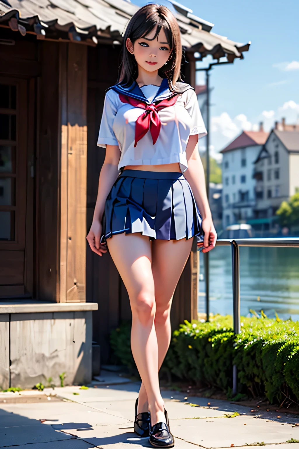 Detailed CG Unity 8k wallpapers、Highest quality、masterpiece、Realistic、Bright lighting、非常にcute女性、cute、、high school girl、Face Light、Captivating Eyes、(Droopy eyes:1.3)、(Watery eye:1.3)、((Ecstasy Face))、Open your mouth a little、it hurts、sad、blush、(long brown hair with bangs)、Earrings、necklace、Shiny skin、Pure white skin、Big Breasts、((Perfect Anatomy、Perfect limbs、Thin hands、Thin fingers、Five Fingers))、(high school sailor uniform)、((Short-sleeved white sailor suit:1.5)、(Short white sailor suit)、((Angle from below:1.3))、(腕をTie with rope:1.5)、((Arms restrained above head:1.5))、((Navy pleated mini skirt:1.5))、((非常に短いNavy pleated mini skirt:1.5))、((足を大きく広げてTie with rope:1.5))、(Lift your legs、Tie with rope:1.3)、(White lace panties exposed:1.5)、(Detailed drawing of white lace panties:1.5)、(Check out the white lace panties:1.5)、(Low angle shot:1.3)、(Looking down、Display in viewer:1.3)、On the grass in the park、