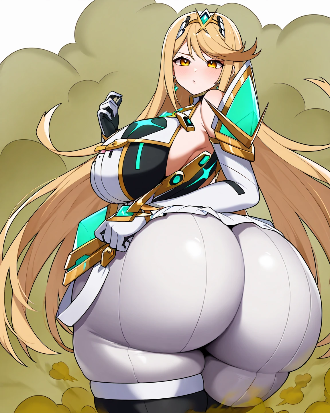 masterpeice, best quality, detailed face, mobius (honkai impact), honkai (series), honkai impact 3rd, wood cube, 1girl, asymmetrical gloves, bangs, black footwear, black gloves, boots, breasts, claws, cleavage, crown, earrings, elbow gloves, fishnet thighhighs, fishnets, gloves, green eyes, green hair, hair between eyes, index finger raised, jewelry, long hair, looking at viewer, medium breasts, night, night sky, single earring, sky, sleeveless, solo, star (sky), thigh boots, thighhighs, tongue, tongue out, uneven gloves, sitting, ass,ass focus, looking back, big ass, large ass, good ass, (large ass:1.8), (big ass:1.8)