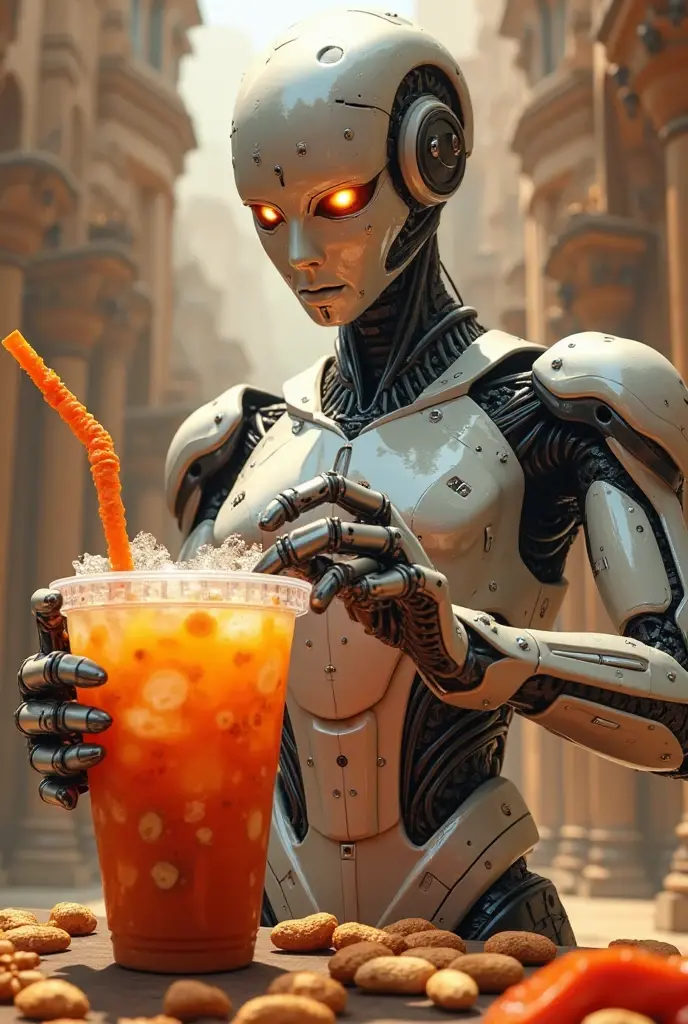 Complex 3d rendering very detailed beautiful ceramic silhouette female robot face, robot holding a can of beer, robot parts, 150 mm, beautiful studio soft light, edge light, vibrant details, luxurious cyberpunk, lace, surrealism, ???????, facial muscles, cable wire, microchip, elegant, beautiful background, octane rendering, HR Giger style, 8k, best quality, masterpiece, illustration, very delicate and beautiful, very detailed, CG, unified, wallpaper, (Realisticity, Realisticity: 1.37), Amazing, Fine Detail, Masterpiece, Best Quality, Official Art, Very Detailed CG Unified 8k Wallpaper, Ridiculous, Incredibly Ridiculous, Robot, Silver Helmet, Full Body, Seated