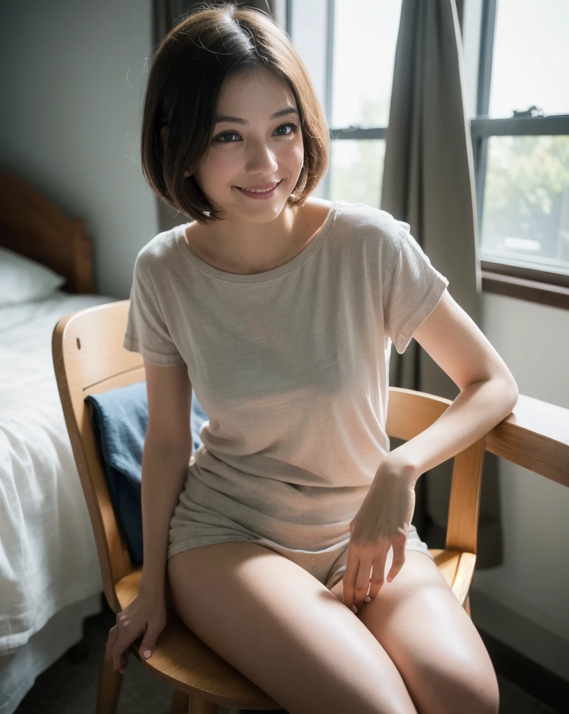 loafers、smile、Bright classroom、(((alone))),(((1 girl))),  beautiful, shape, Highly detailed skin, masterpiece, Highest quality, Highly detailed face, Vibrant colors, Written boundary depth, Cinema Lighting,, One Girl, alone, short hair,skirt,blush, White shirt, masterpiece Highest quality 高解像度、Anna Tanaka ,  Sit with your knees bent、eight-headed body、beautiful足 、On campus、As if looking up from below、((Embarrassing,blush)),Browsing Caution,White panties,(((White panties)))
