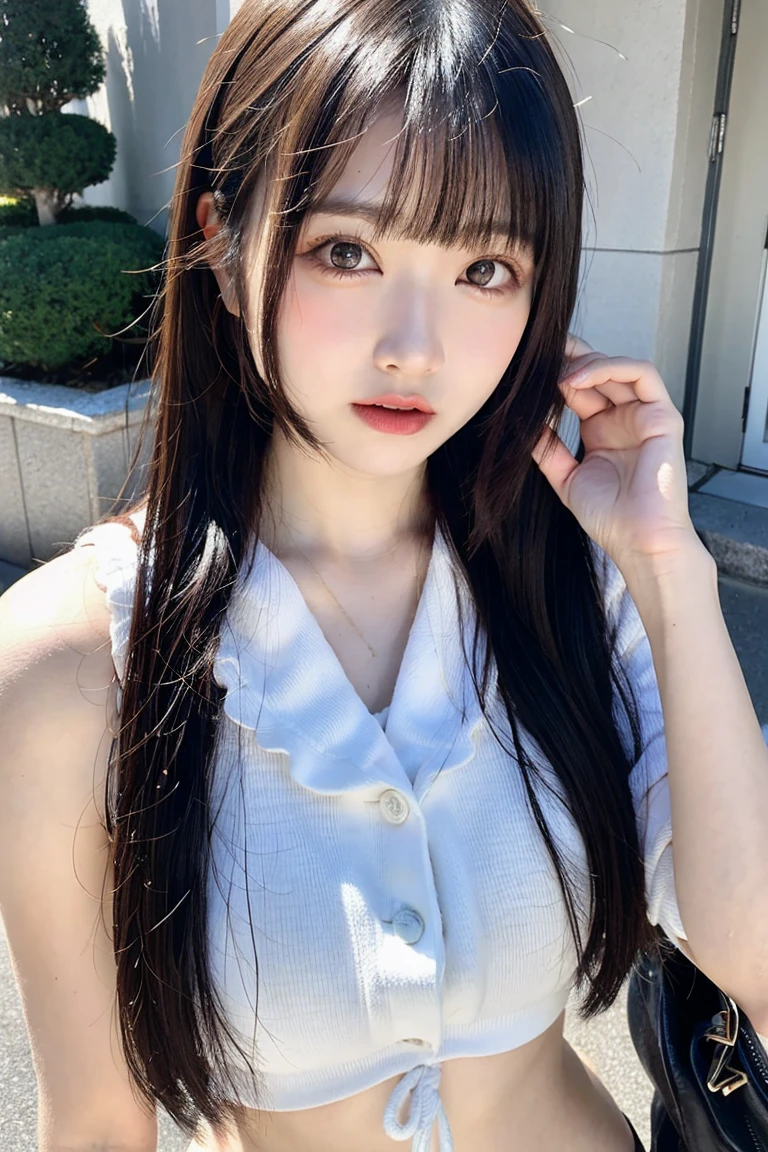 absurdres, (masterpiece, best quality), (ultra-detailed), extremely detailed,super high resolution, (Top Quality photorealistic Illustration), (Super Definition), (best quality,masterpiece:1.0),(cute illustration:1.3), (high Saturation:1.2), highres, ultra-detailed, 32k,8k resolution, intricate details, cinematic scene, detailed background, Soar (High chroma),(Sparkling),bathroom, BREAK (1 girl) (kawaii:1.6), (cute:1.6), Beautiful and delicate eyes, Delicate and beautiful face, Facial accents, Perfect figure,(open shirt:1.6), (show off nipples:1.6), (exposing bare breasts:1.3), (exposed chest:1.3), (medium breasts:1.3), (small areolas:1.4), Uniforms、bright expression、short bowl cut、Young shiny shiny white shiny skin、Best Looks、Natural black hair with dazzling highlights、shiny light hair,、short hair, silky straight hair、Beautiful bangs that shine、Double eyelids、eye liner、Glowing crystal clear attractive big brown eyes、Very beautiful nice cute 14 year old Nordic girl、
