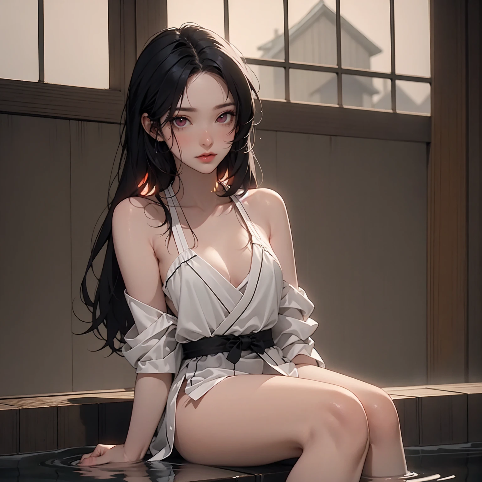 1girl (Chinese-Indo), sweating intensely, masturbating in a passionate state,straddling the edge of a vintage bathtub, showing her intimacy, in an 8k, high-resolution masterpiece. The scene, bathed in dramatic lighting, is a hyper-detailed, photorealistic exploration of realistic skin tones, with beautiful, detailed eyes and lips that exude emotional depth. Extremely detailed facial features, long eyelashes, and a captivating chiaroscuro technique contribute to the cinematic composition. Vivid colors and a focus on an intimate, yet tasteful portrayal, make this piece a testament to the artist'