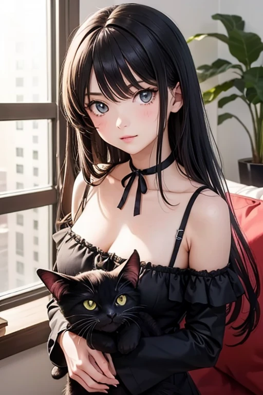 ((16K)),(masterpiece:1.3, Highest quality, Ultra-high resolution, Super detailed), (Realistic, photoRealistic:1.4), Perfect lighting, colorful, Depth of written boundary, Browsing Caution, Surrealism,photo shoot, No makeup, Film Grain, chromatic aberration, Sharp focus, Face Light,Beautiful detailed hair,Beautiful eyelashes, Beautifully detailed face, Beautiful fine details, Beautiful clavicle, Beautiful body, thin脚,Beautiful breasts, Beautiful feet, Beautiful Hands, Cleavage,Pointed Chest, thin, 2③ years old,1 girl, Perfect Face, Long eyelashes,Perfect Anatomy, Supermodel with a long neck,((Skinny1.3)),looking at the camera,(Perfect Anatomy,Anatomically correct, Highly detailed skin), Shiny skin,((beautiful girl:1.1)),(( large breasts:1.4)),(Mid-length hair:1.4, Wavy Hair:1.2, Black Hair) ,hair over one eye,Dainty facial structure,((Cute smile:1.5)),((wearing pink set black sheer lace:1.3 )),((Earrings)),((necklace:1.2)),((bracelet)),((leaning on rail:1.2)),(her legs spread in M legs:1.2), ((spread legs:1.2)),((from side)),The background features a stunning night skyline with city lights and a serene atmosphere. The woman enjoying her drink while taking in the view,((There are two black cats on the balcony.:1.4)),