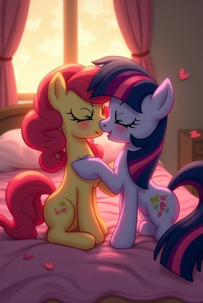 Duo, score_9,score_8_up,score_7_up, score_6_up, score_5_up,source_anime, Anthro, equine females, (fluttershy_mlp), and (rainbow_dash_mlp), naked, they are kissing