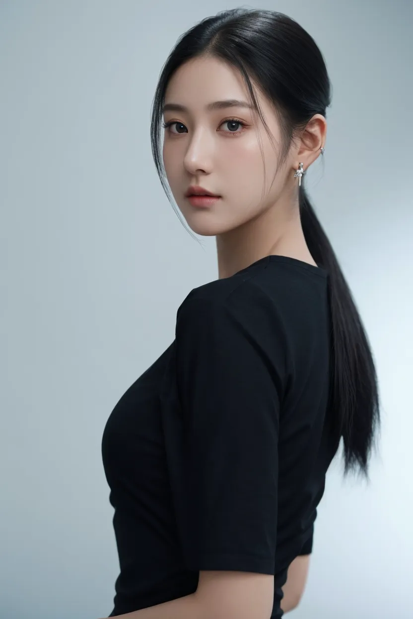 A female ninja seduces a male ninja。A young kunoichi with black hair and a ponytail