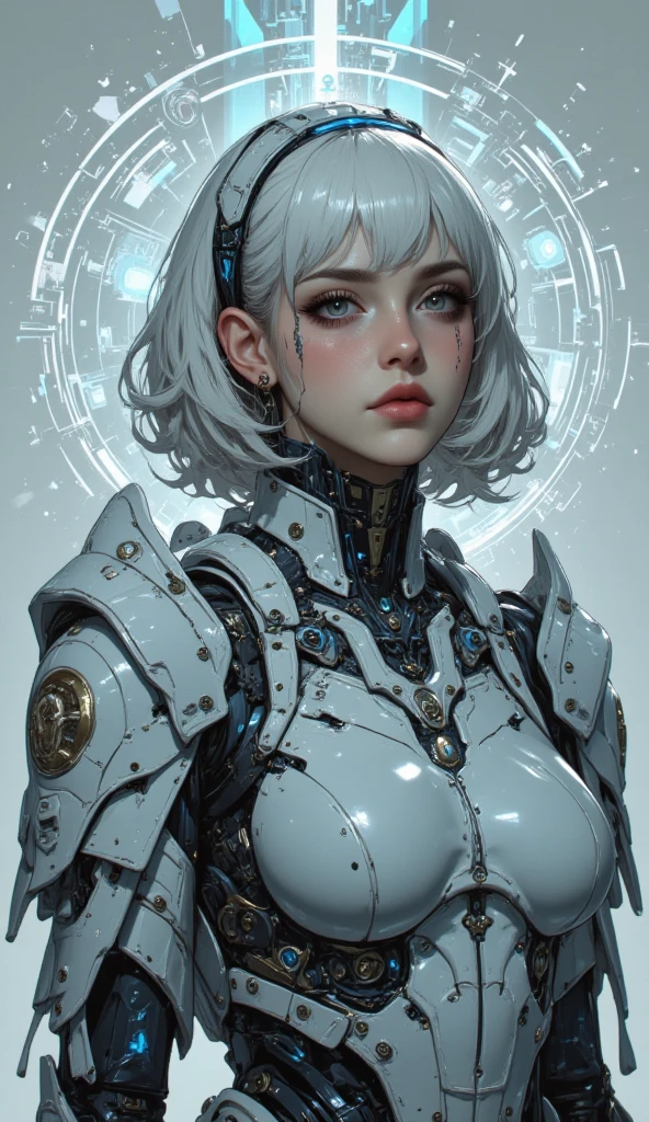 render 3d complexo ultra detalhado lindo anjo da morte, biomechanical cyborg, analog 150 mm lens, linda luz natural suave, veia neon, Roots, rendas de folhagem fina, detalhes coloridos, roupa Boris Bidjan Saberi, pearl earrings, piercing, moda art nouveau bordada, detalhes intrincados, fio de malha, fractal de mandelbrot, facial muscles, fios de cabo, microchip, badass, hiper realista, Lady gaga, ultra detalhado, octan render, volumeric lighting, 8K post-production, vermelho e branco com um pouco de preto, detailed metallic bones, semi humano, cores iridescentes, estilo Glenn Brown, futuristic room, poder do deus, High angle shooting, poses corporais complexas