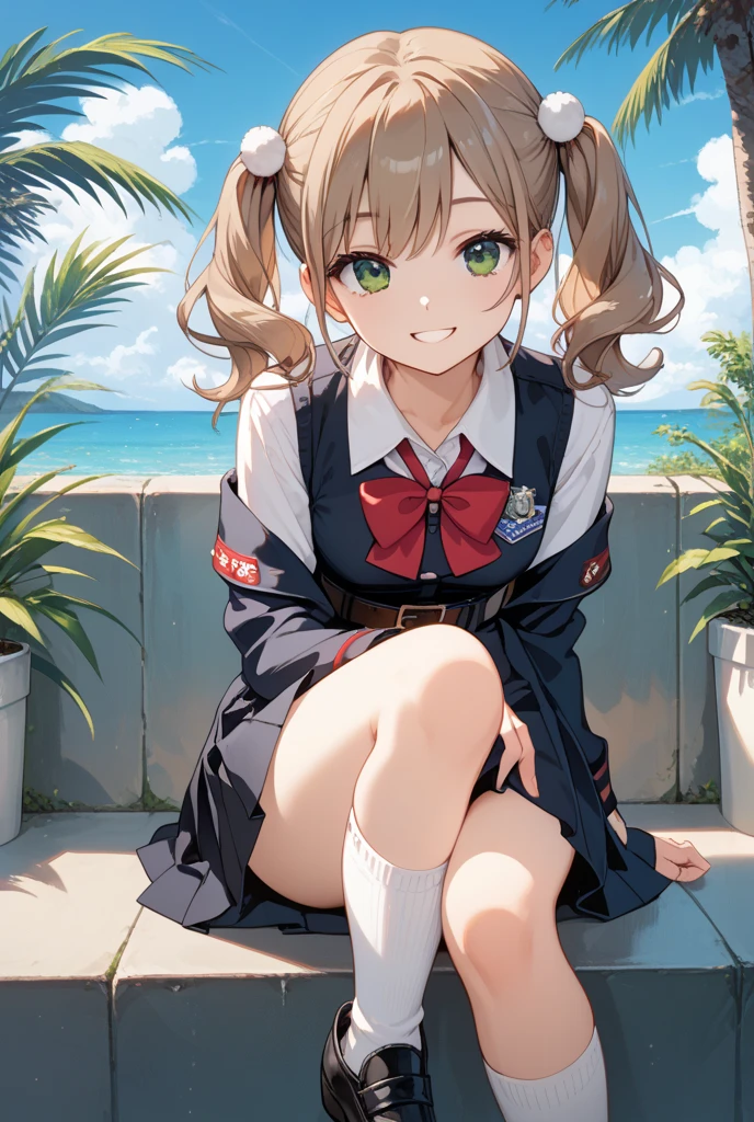 <lora:Nao_Tomori-10:1>, Nao Tomori, 1girl, solo, blue eyes, sitting, in front of japanese school, smile, 1girl, solo, red serafuku, pleated skirt, knee high brown socks, (detailed eyes, sharp pupils):1.2, perfect face, detailed hair, [from above|low angle], high contrast, sharp focus, masterpiece, best quality, highly detailed, HDR, highest quality, highres, sharp focus, 8k, 16k, skin pores, dynamic lights, realistic shadows, best shading, award winning masterpiece