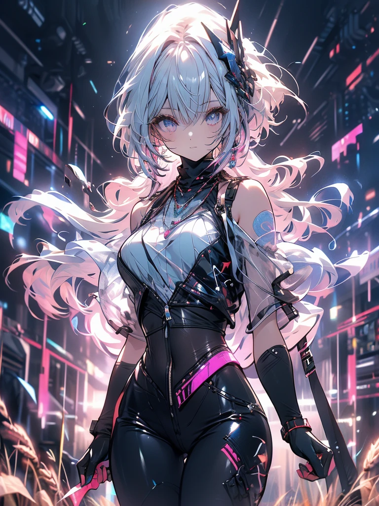 olhos brilhantes, cabelo brilhante colorido, wearing science fiction jacket, estilo anime, alto detalhe, Futurism, luz brilhante, Ultra HD, retina, obra de arte, preciso, Anatomicamente Correto, pele texturizada, super detalhe, alto detalhes, alta qualidade, premiado, melhor qualidade, high resolution