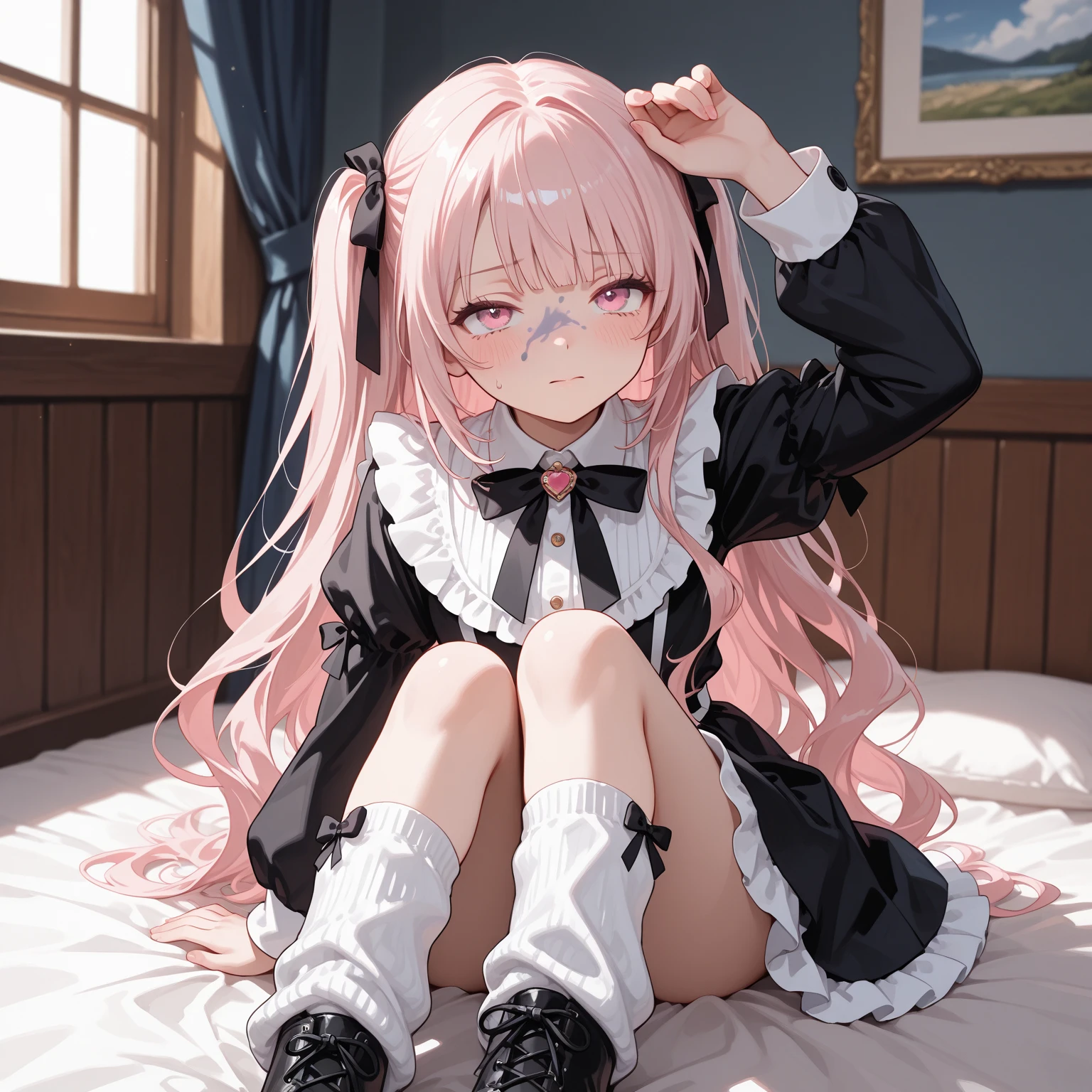 ((petite bishojo, loli 2girls)), ((kawaii loli face)), ((sparkling eyes)), ((masterpiece)), (top quality), ((hyper detailed)), (beautiful and aesthetic), (exquisite), (depth), (super detailed skin), (high standard), ((high resolution)), (perfect anatomy), (full body), (blush), (lipstick), (bare foot), (own room), (big bow in hair), ((quirky-girl, wariza)), ((lesbian, kiss)), (perfect legs)