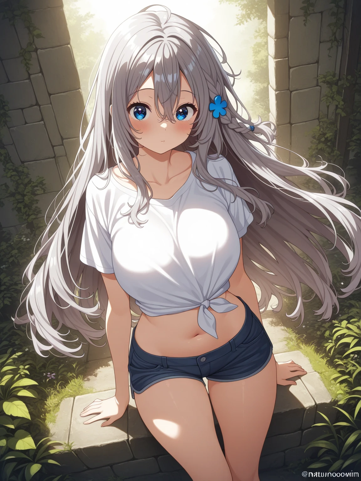 12 years old girl, completely nude, silver hair