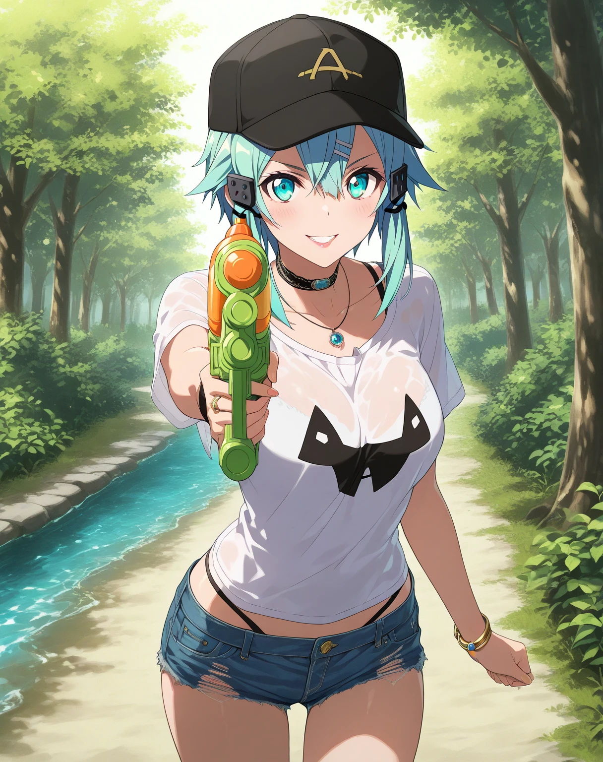 Octane Render、(Hyper-detailing: 1.15)、（ cinematic lightening）、Cute Fantasy Princess、Handgun shooting practice、Fine Pattern Pistol,long boots、ultradetailed eyes、Full Paint、（Floral hair ornament、butterfly hair ornament）、masutepiece、Anatomically correct、blur、depth of fields