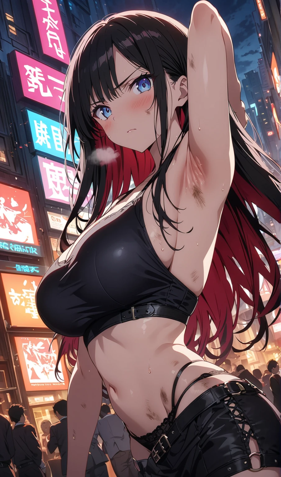 Masterpiece, Best Quality, HuTaoV4, 1 girl, Alone, blush, two tails, wide, hair between the eyes, ((Street clothes)), City, outdoor, evening, movie poster, Extremely detailed 8k, seeds, high resolution, Ultra quality, cinematic lighting, ambient occlusion, High Definition, 2K, 4k, 8k, 16k, extremely detailed anime, detailed faces, perfect composition, plano general, atmospheric lighting, very sexy, big , big ass